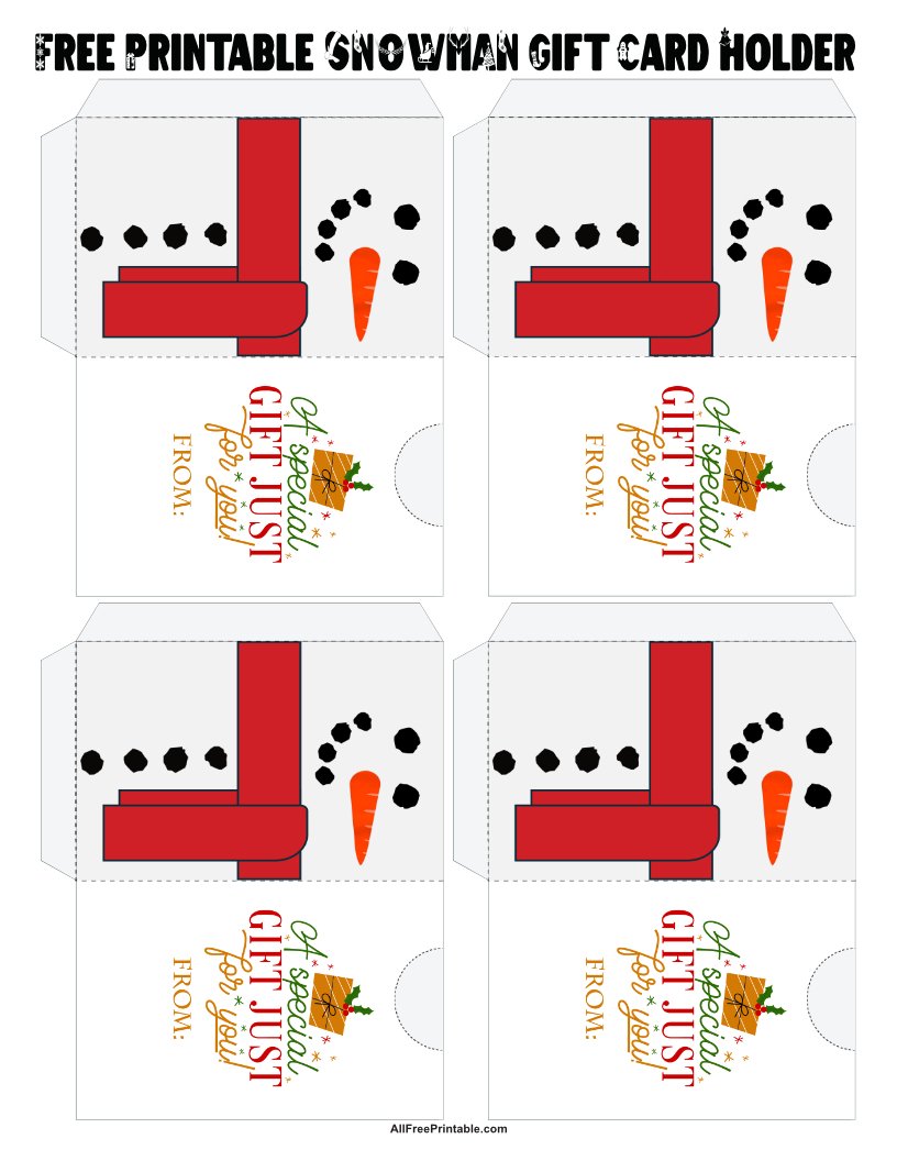 Free Printable Snowman Gift Card Holder