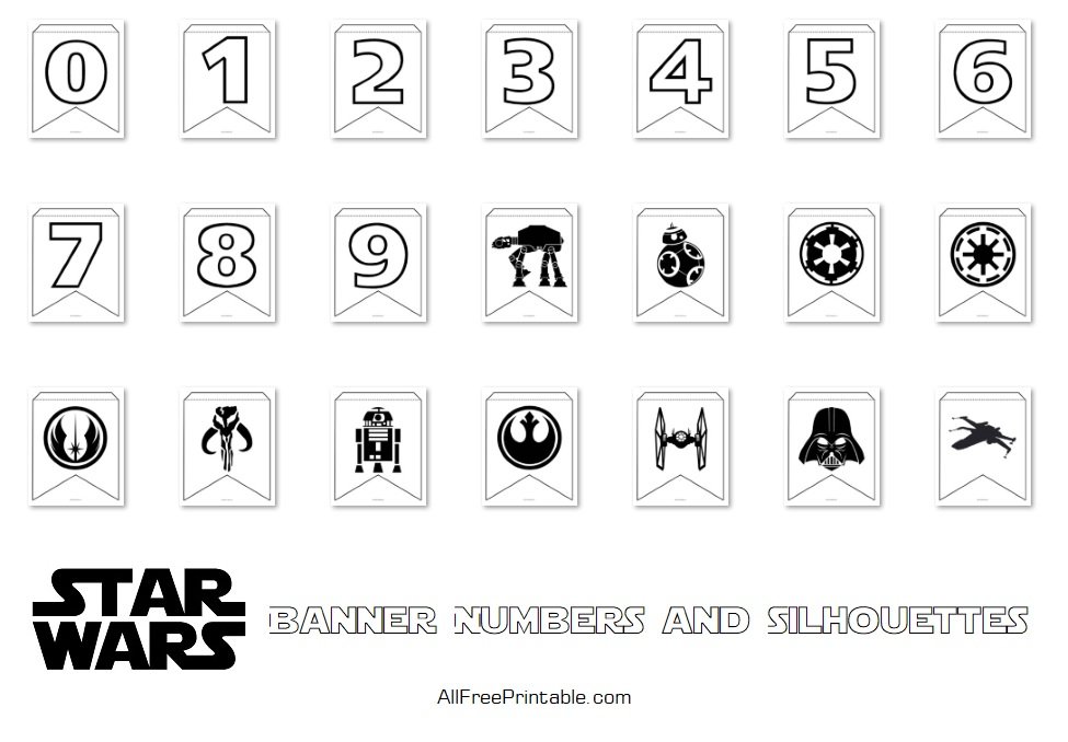 Free Printable Star Wars Banner Numbers and Silhouettes