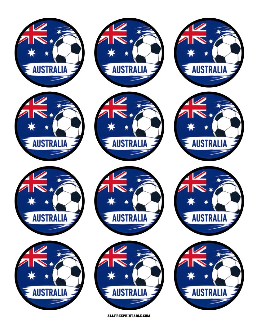 Free Printable Australia Flag World Cup Soccer Cupcake Toppers PDF