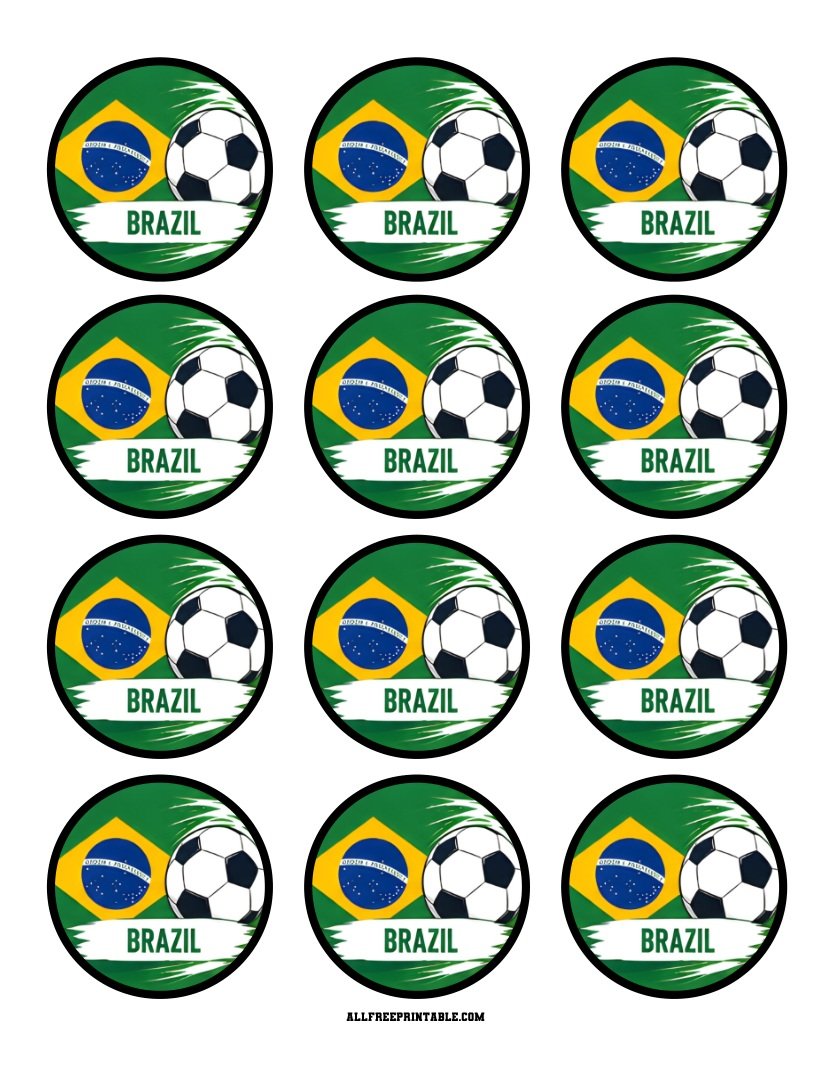 Free Printable Brazil Flag World Cup Soccer Cupcake Toppers