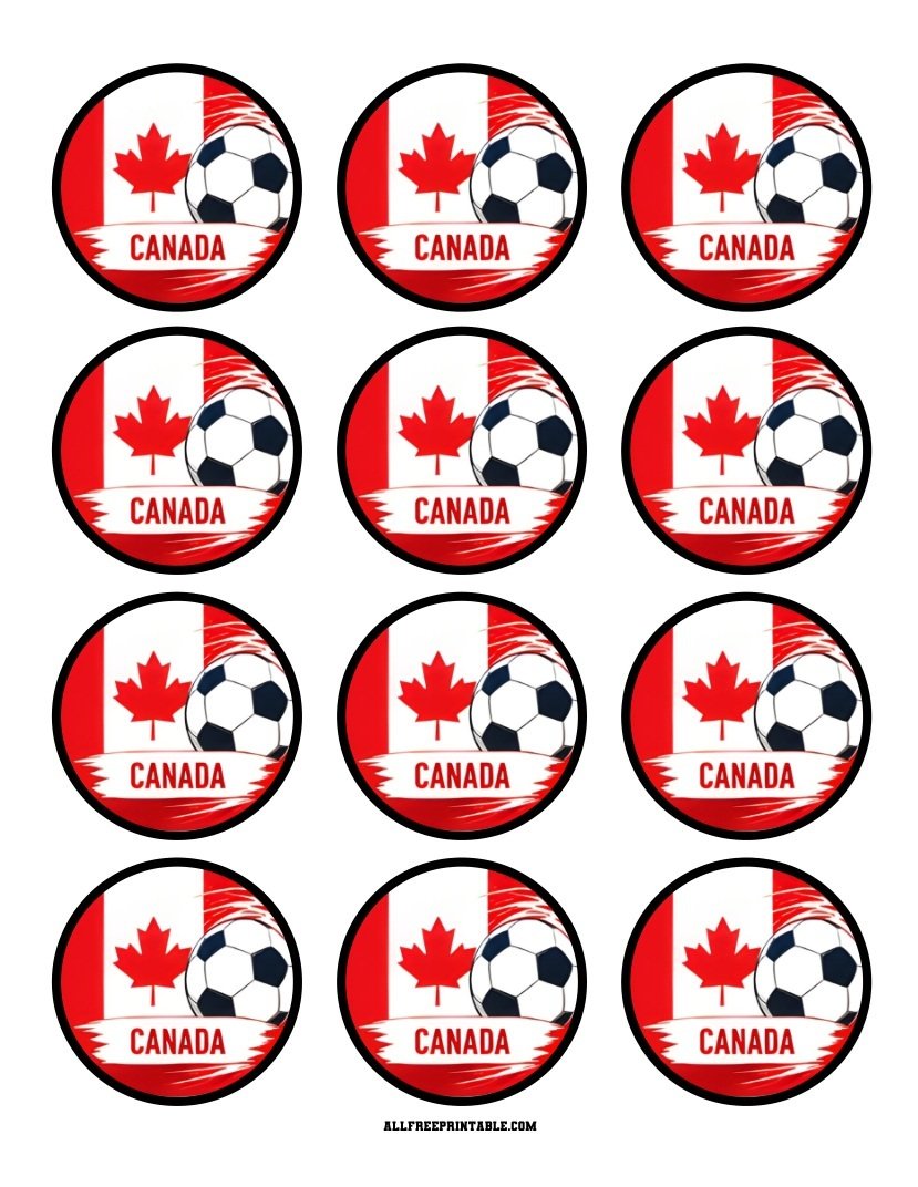 Free Printable Canada Flag World Cup Soccer Cupcake Toppers PDF