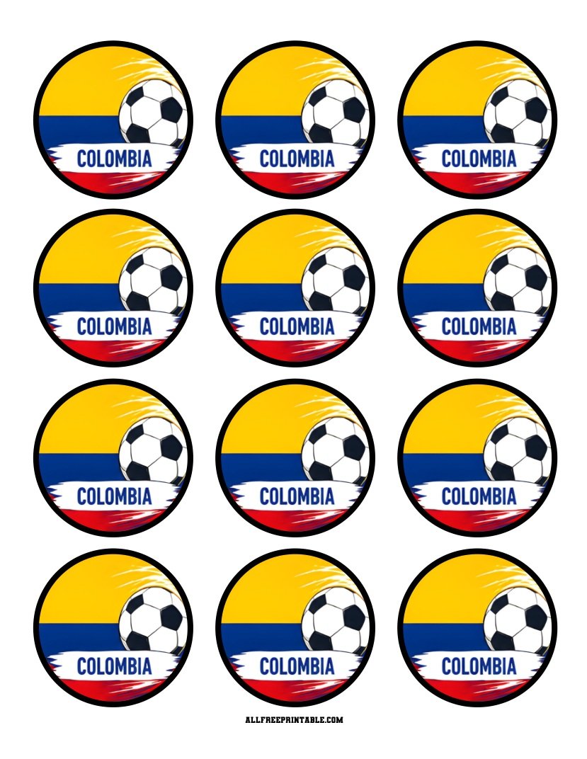 Free Printable Colombia Flag World Cup Soccer Cupcake Toppers PDF