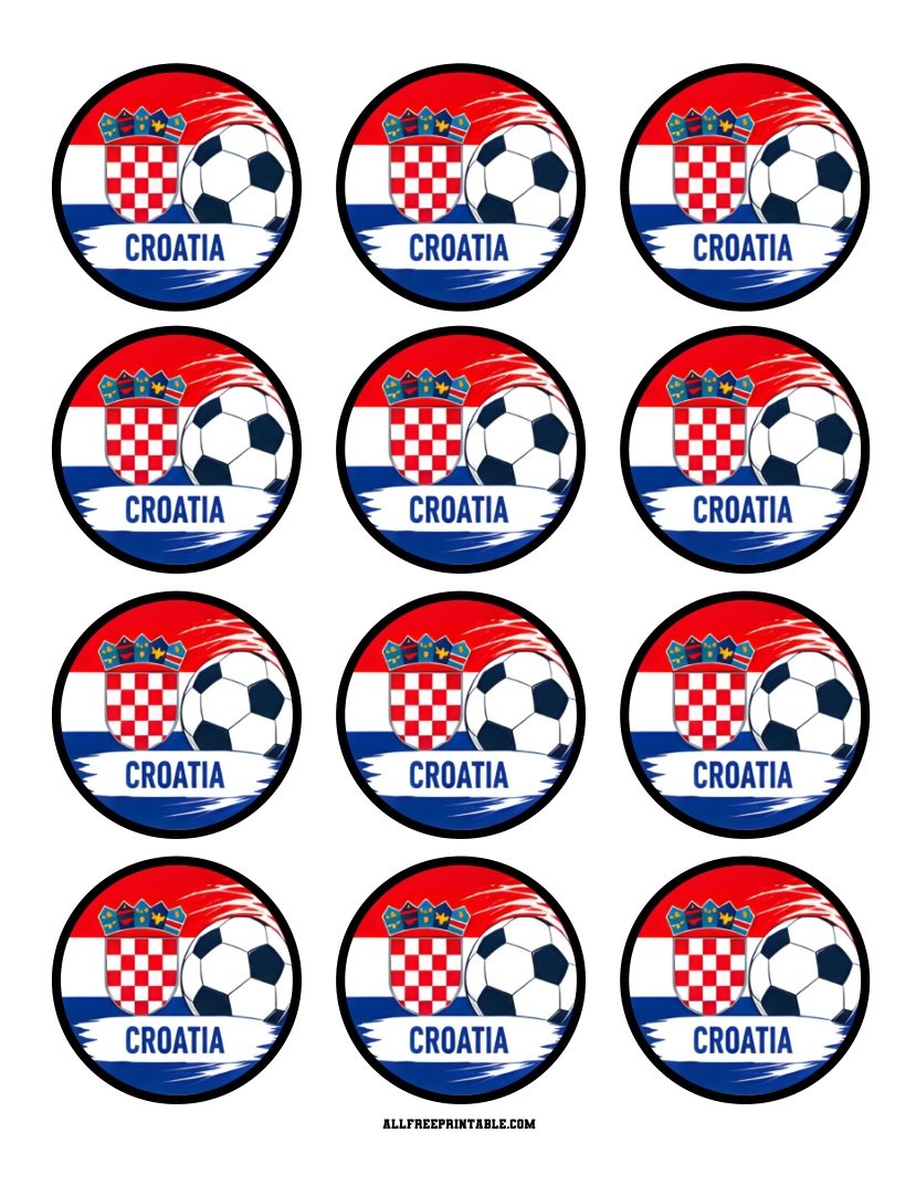 Free Printable Croatia Flag World Cup Soccer Cupcake Toppers PDF