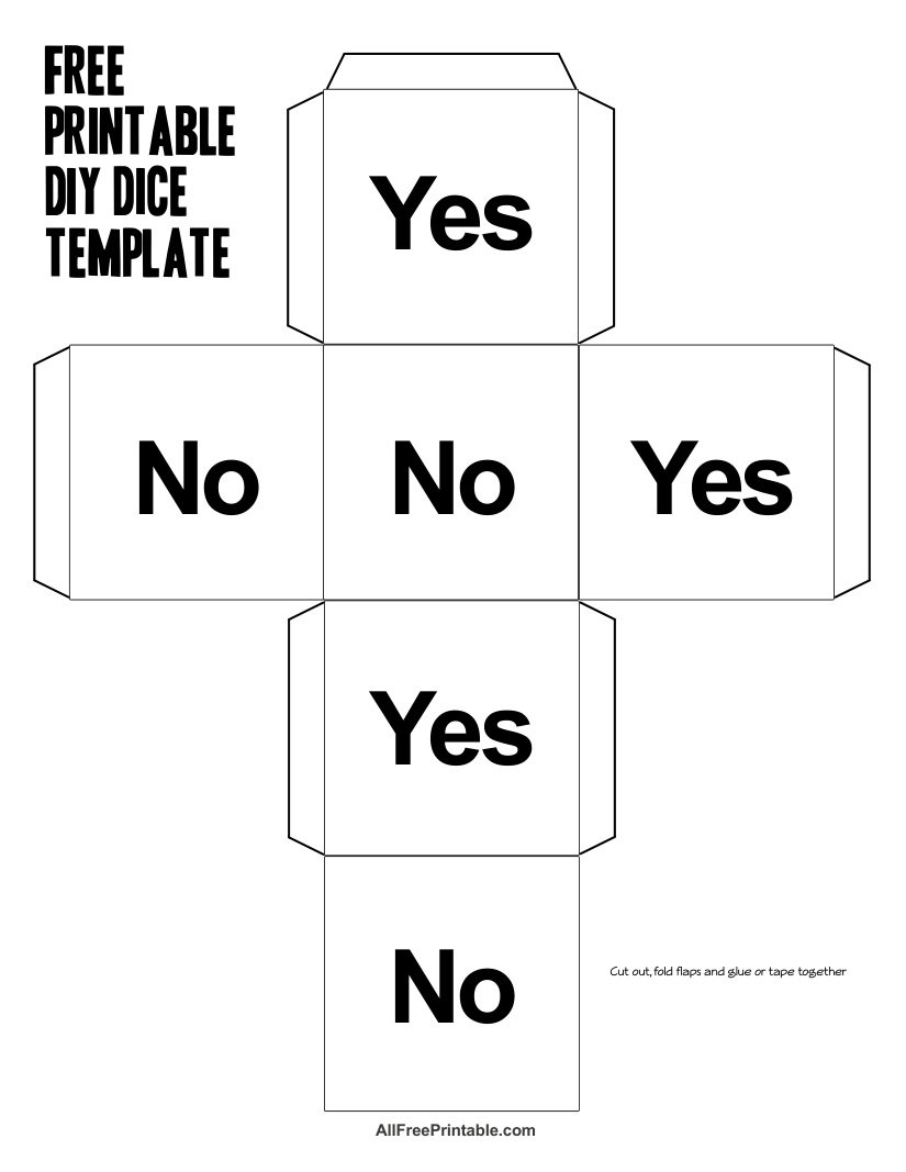 Free Printable DIY Yes or No Dice Template Free Printable DIY Yes or No Dice Template