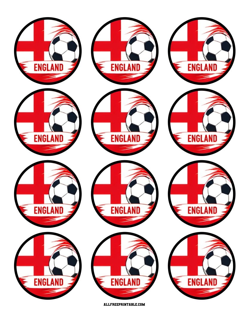 Free Printable England Flag World Cup Soccer Cupcake Toppers PDF