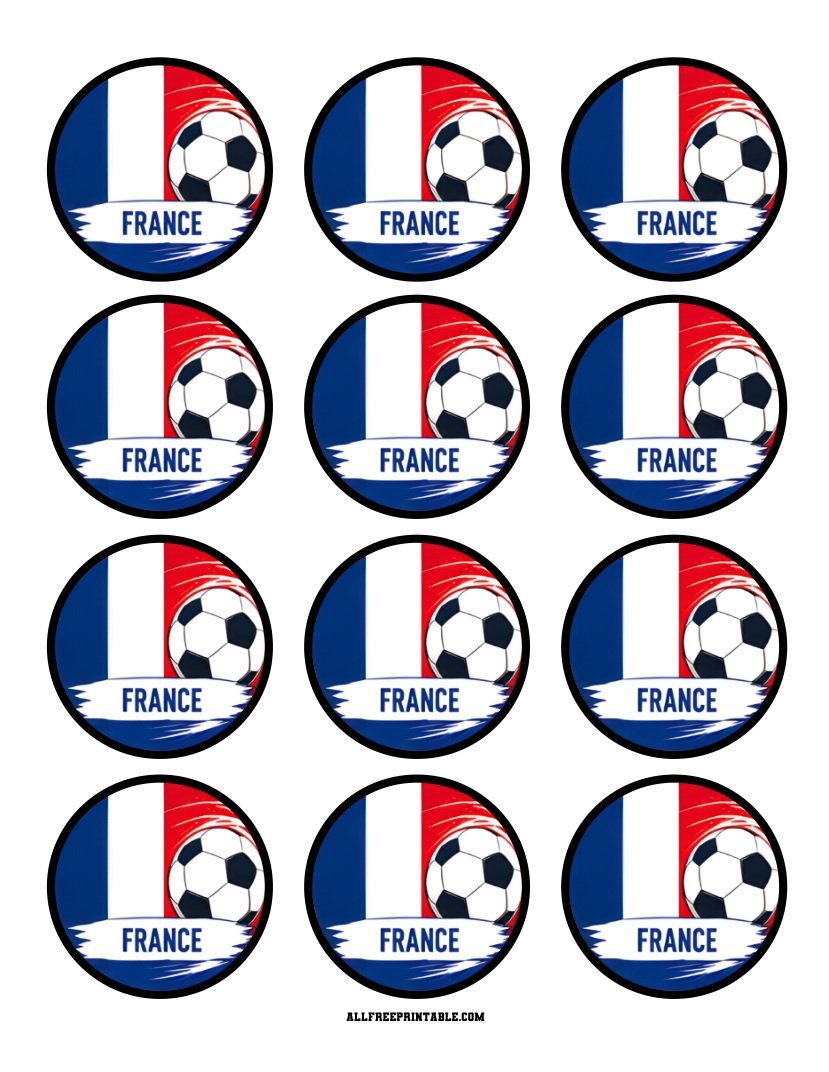 Free Printable France Flag World Cup Soccer Cupcake Toppers