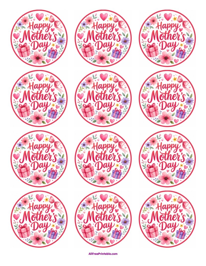 Free Printable Happy Mother's Day Cupcake Toppers PDF