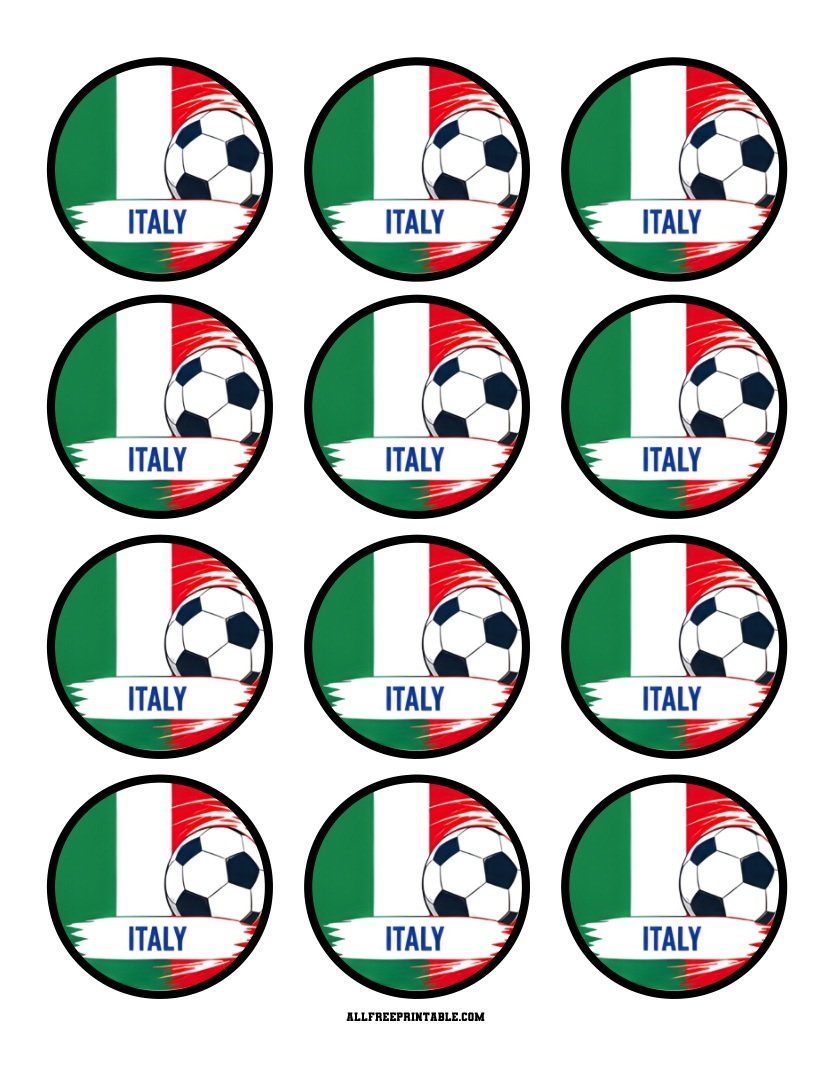 Free Printable Italy Flag World Cup Soccer Cupcake Toppers PDF