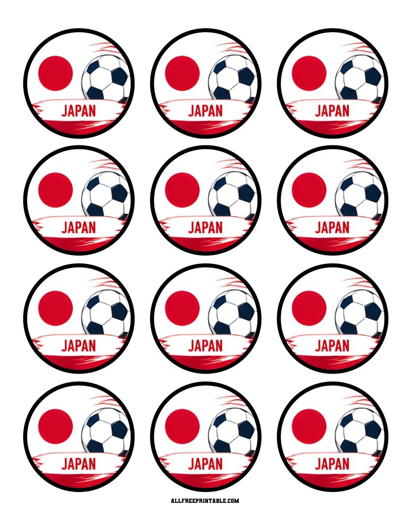 Free Printable Japan Flag World Cup Soccer Cupcake Toppers PDF