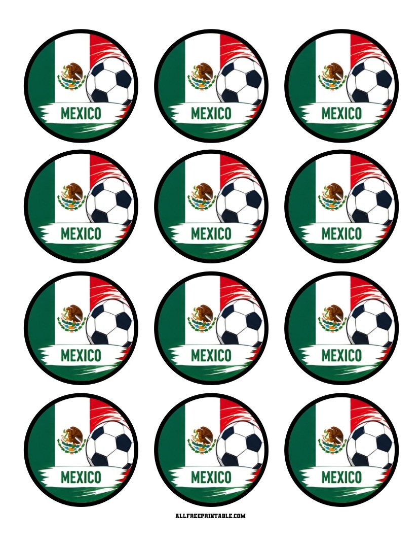 Free Printable Mexico Flag World Cup Soccer Cupcake Toppers PDF