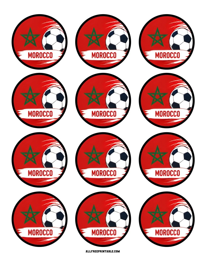 Free Printable Morocco Flag World Cup Soccer Cupcake Toppers PDF