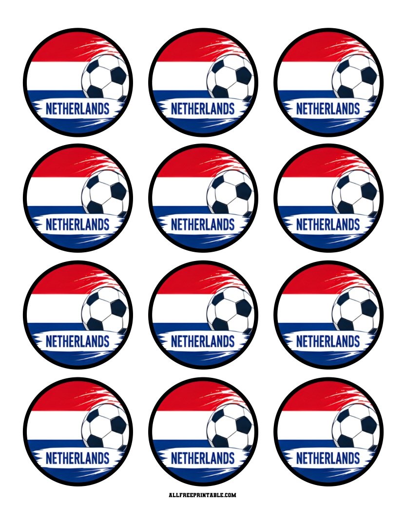 Free Printable Netherlands Flag World Cup Soccer Cupcake Toppers PDF