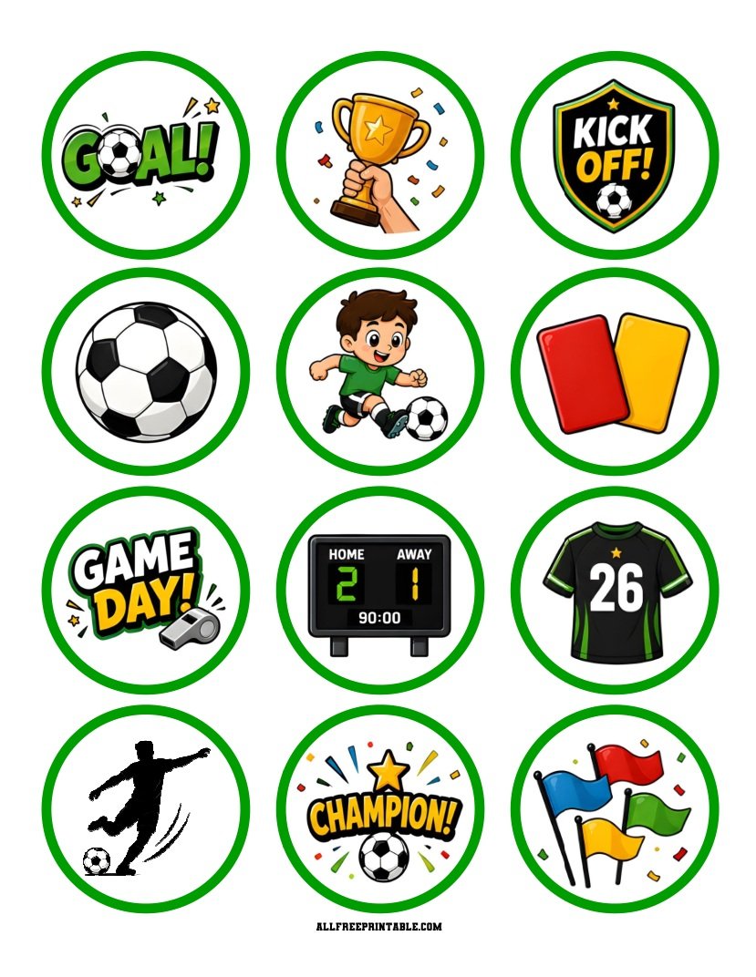 Free Printable Soccer Kids Party Cupcake Toppers