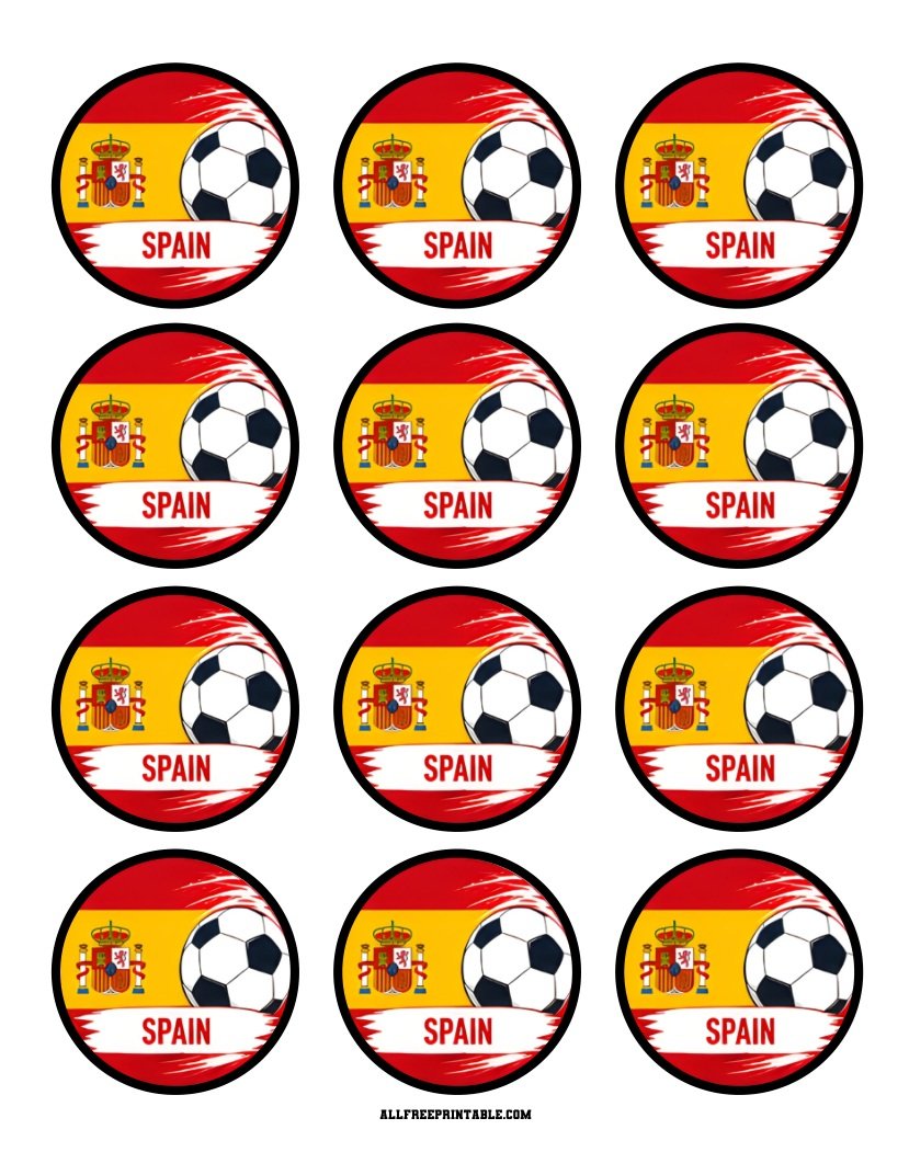 Free Printable Spain Flag World Cup Soccer Cupcake Toppers PDF