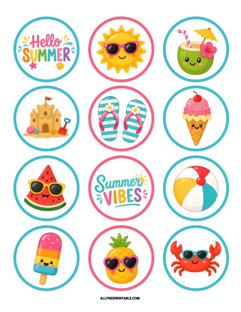 Free Printable Summer Cupcake Toppers PDF
