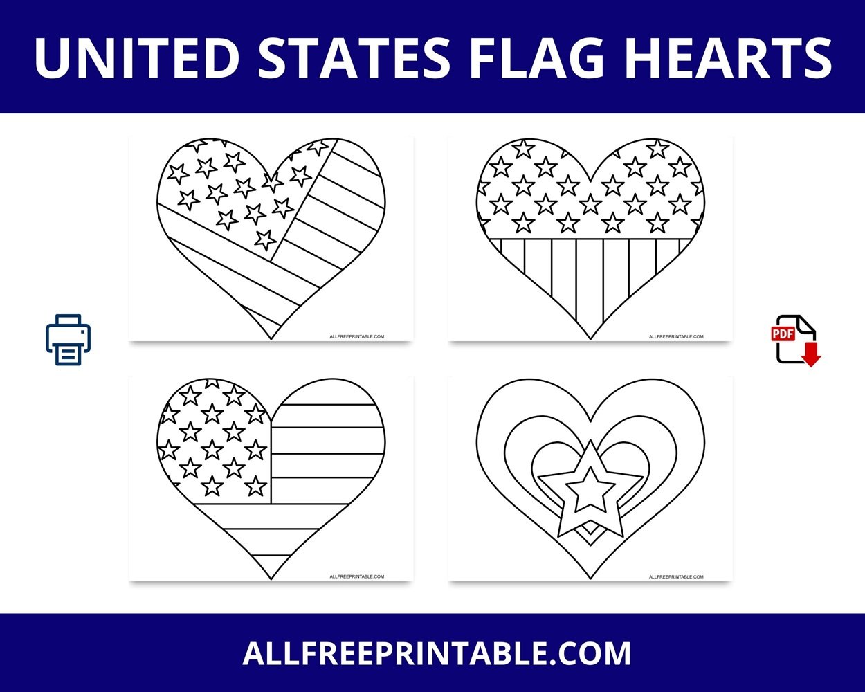 Free Printable United States Flag Hearts Templates PDF