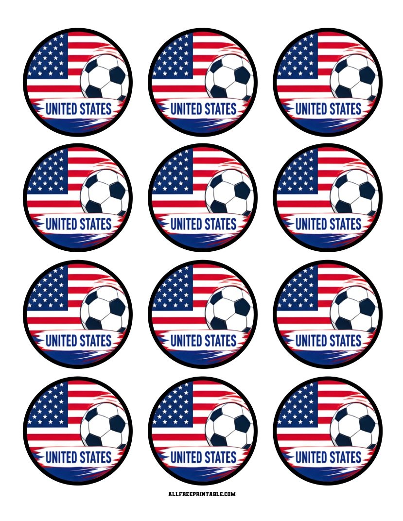 Free Printable United States Flag World Cup Soccer Cupcake Toppers PDF