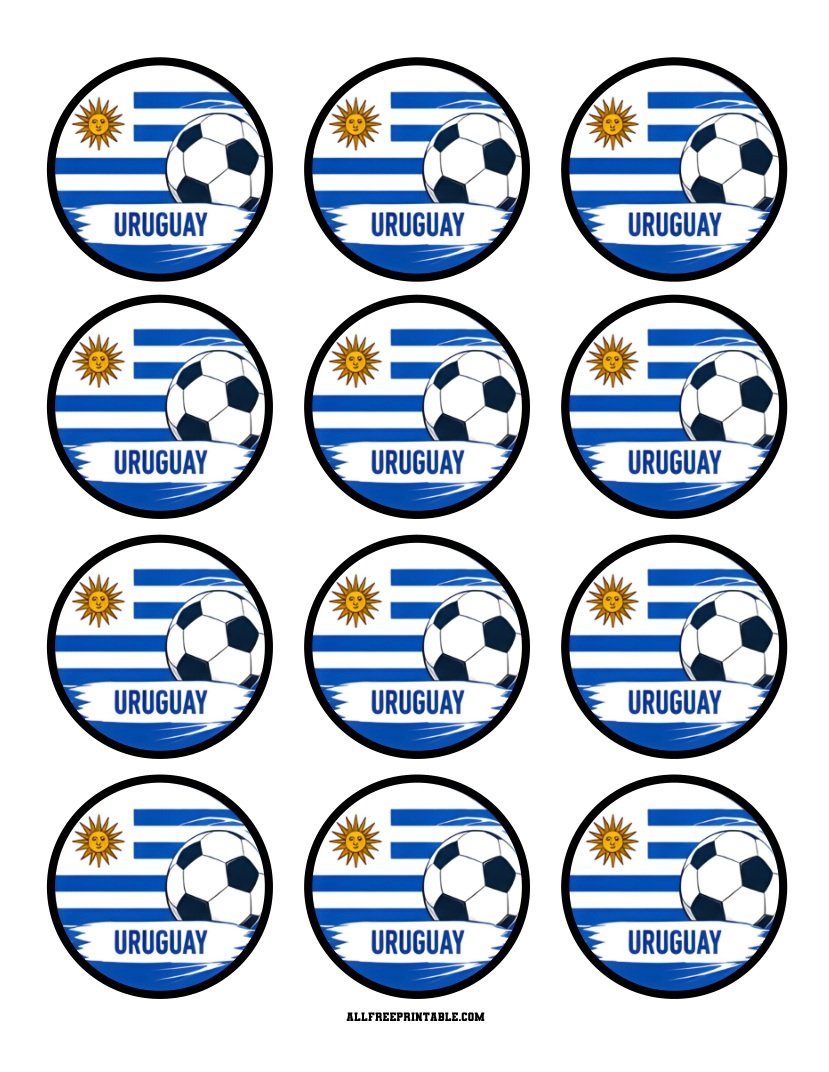 Free Printable Uruguay Flag World Cup Soccer Cupcake Toppers PDF