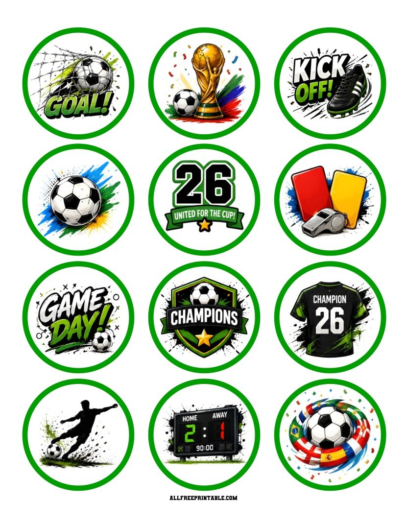 Free Printable World Cup Soccer Cupcake Toppers PDF