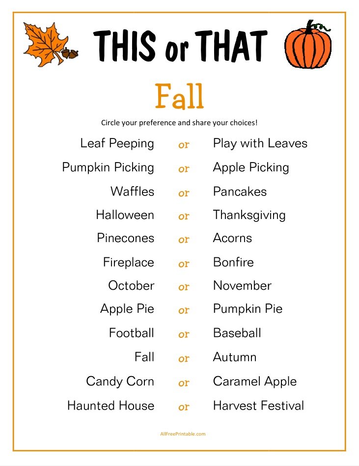 This or That Fall Game