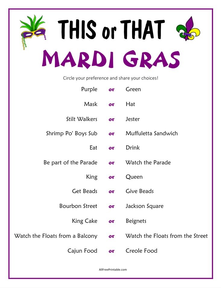 This or That Mardi Gras Game