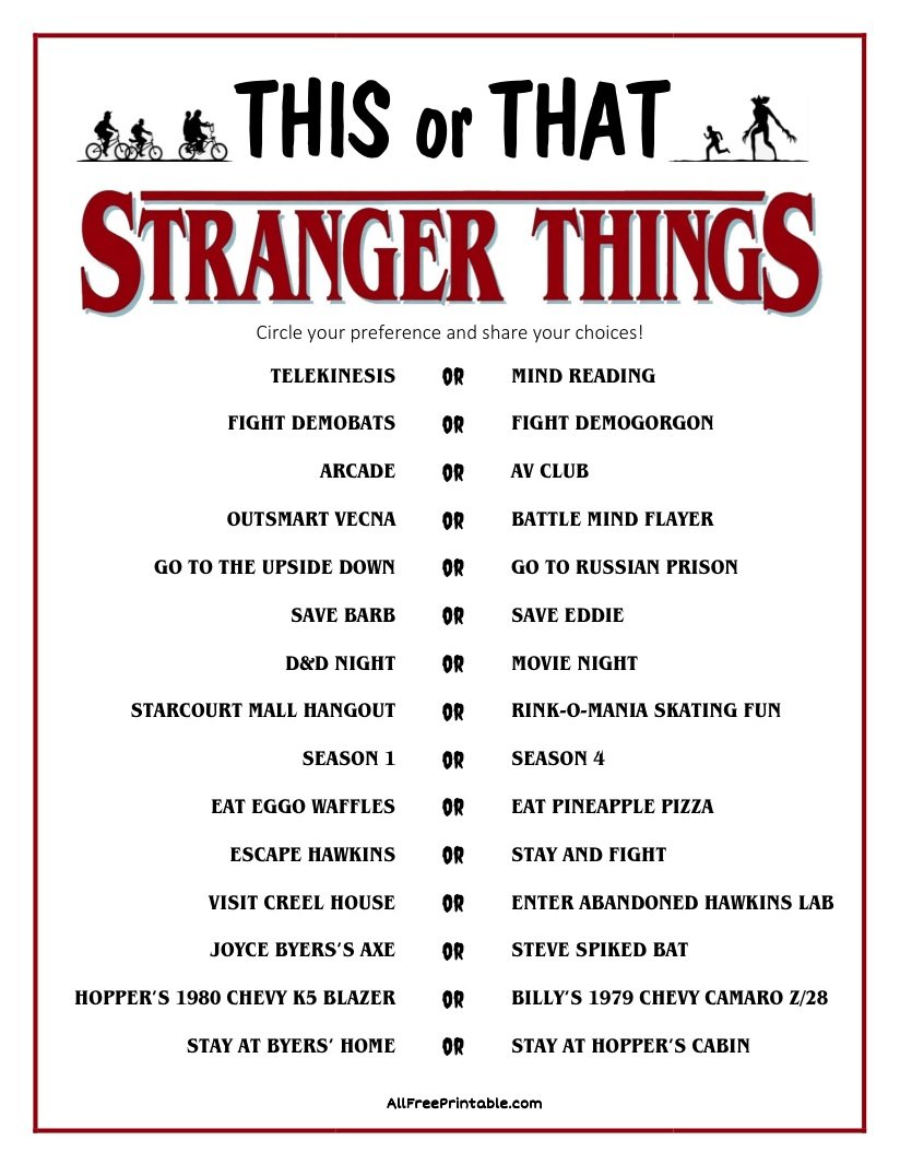 Free Printable This or That Stranger Things Game