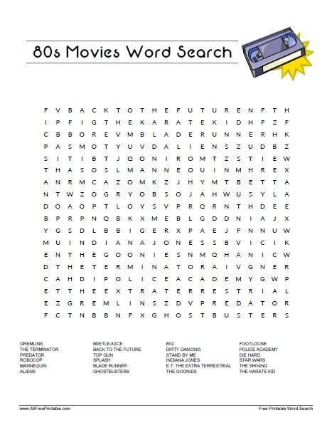 Free Printable 80s Word Search