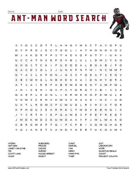 Free Printable Ant-Man Word Search