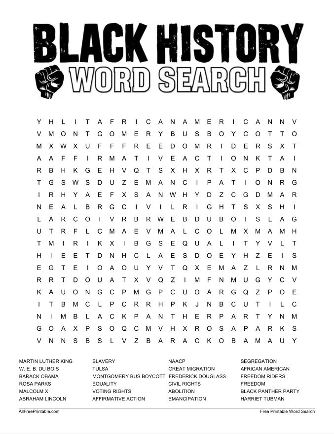 Free Printable Black History Word Search