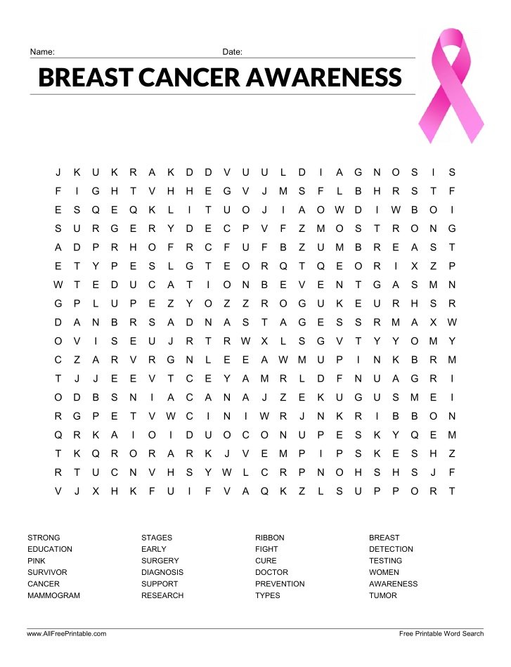 Breast Cancer Awareness Word Search