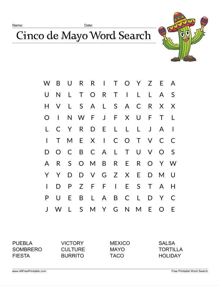 Free Printable Cinco de Mayo Word Search for Kids