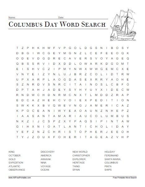 Free Printable Columbus Day Word Search Puzzle
