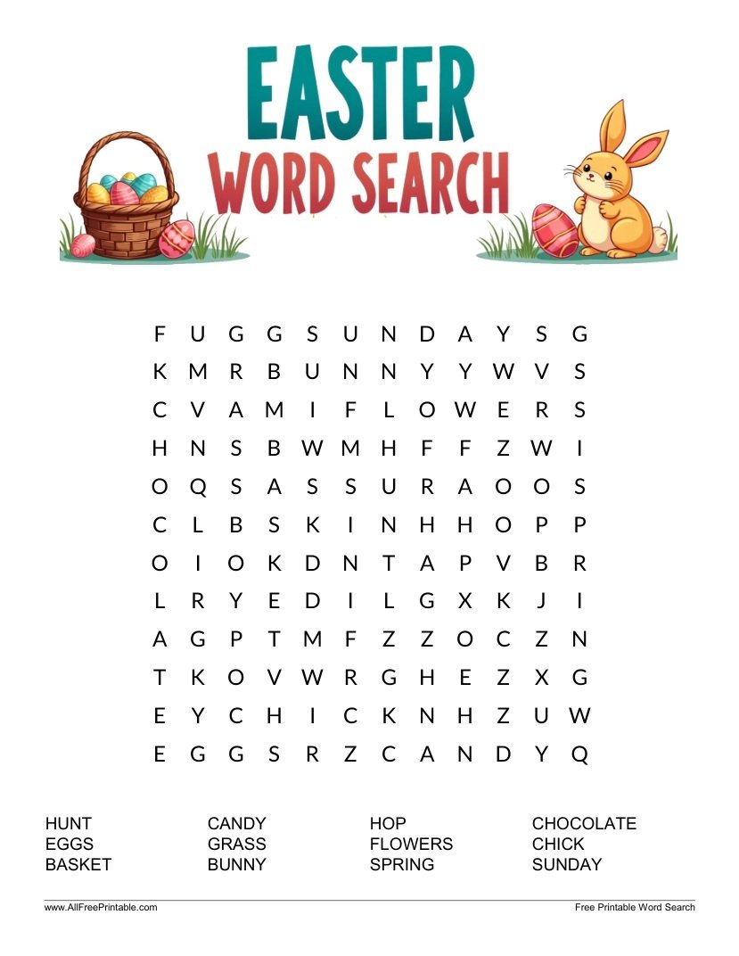 Free Printable Easter Word Search for Kids PDF