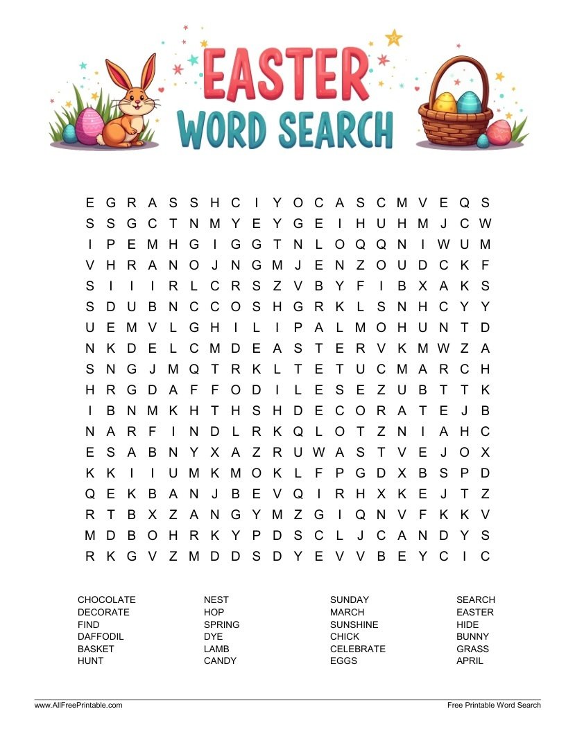 Free Printable Easter Word Search Puzzle PDF