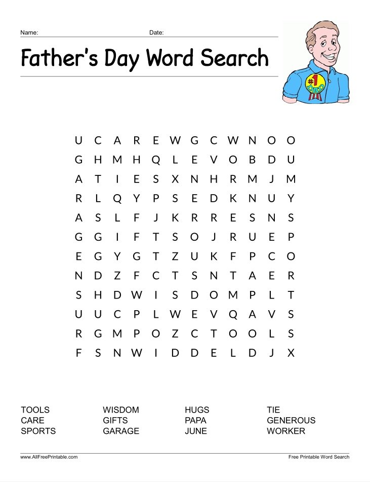 Free Printable Father's Day Word Search for Kids