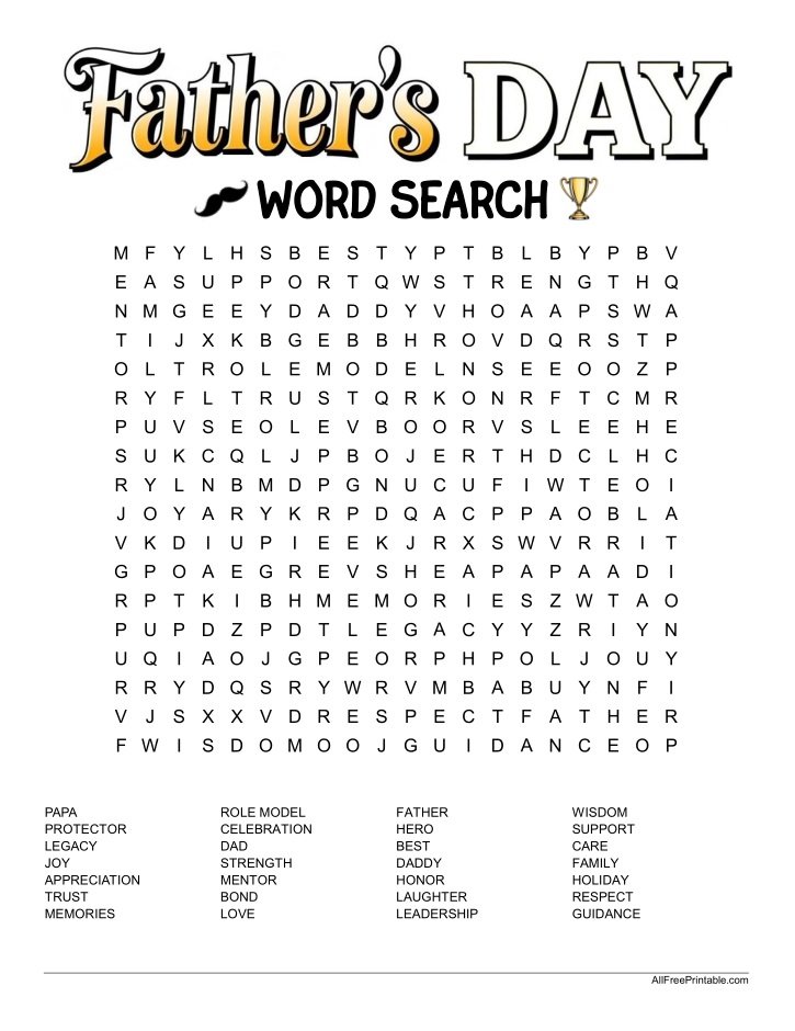 Free Printable Father’s Day Word Search Puzzle