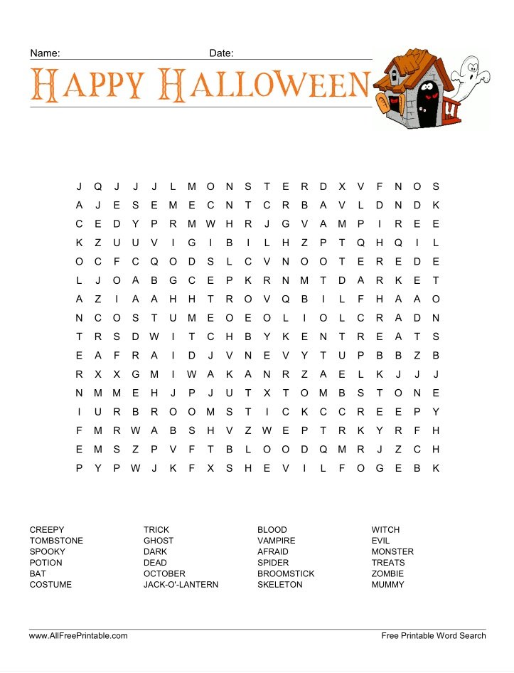 Free Printable Happy Halloween Word Search