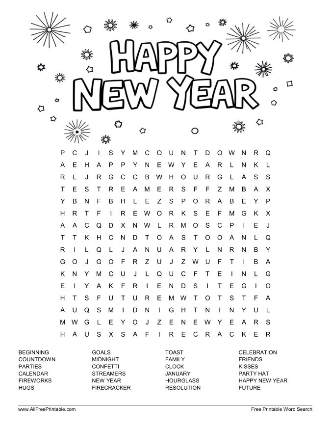 Free Printable Happy New Year Word Search Puzzle