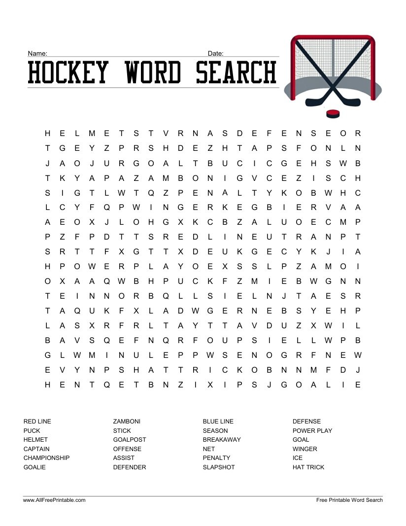 Free Printable Hockey Word Search Free Printable Hockey Word Search