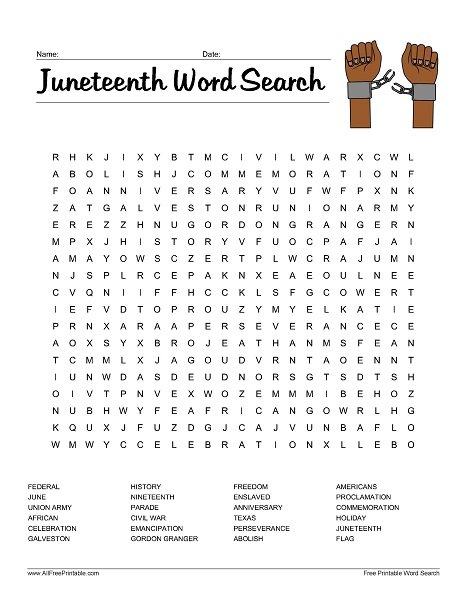 Free Printable Juneteenth Word Search Puzzle