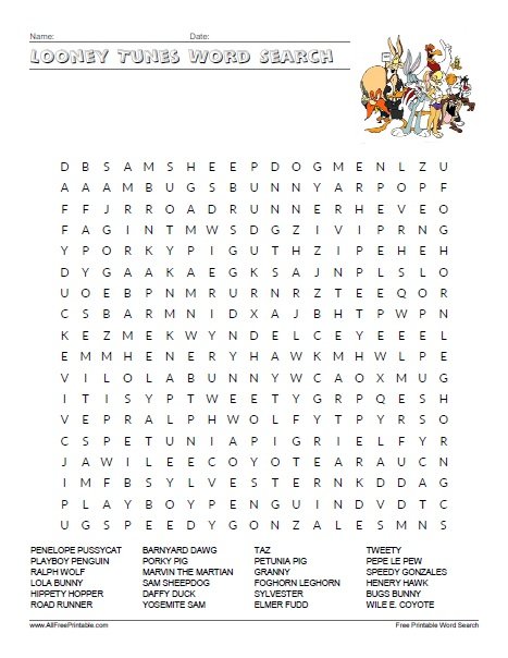 Free Printable Looney Tunes Word Search