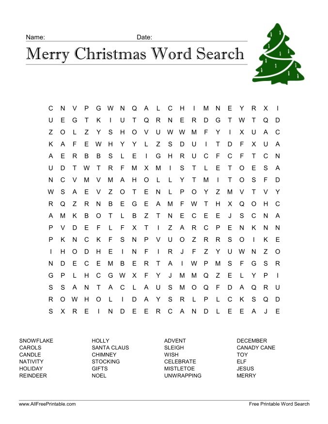 Free Printable Merry Christmas Word Search