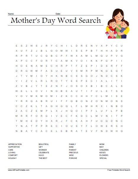 Free Printable Mother's Day Word Search Puzzle