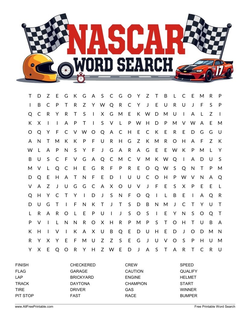 Free Printable NASCAR Word Search