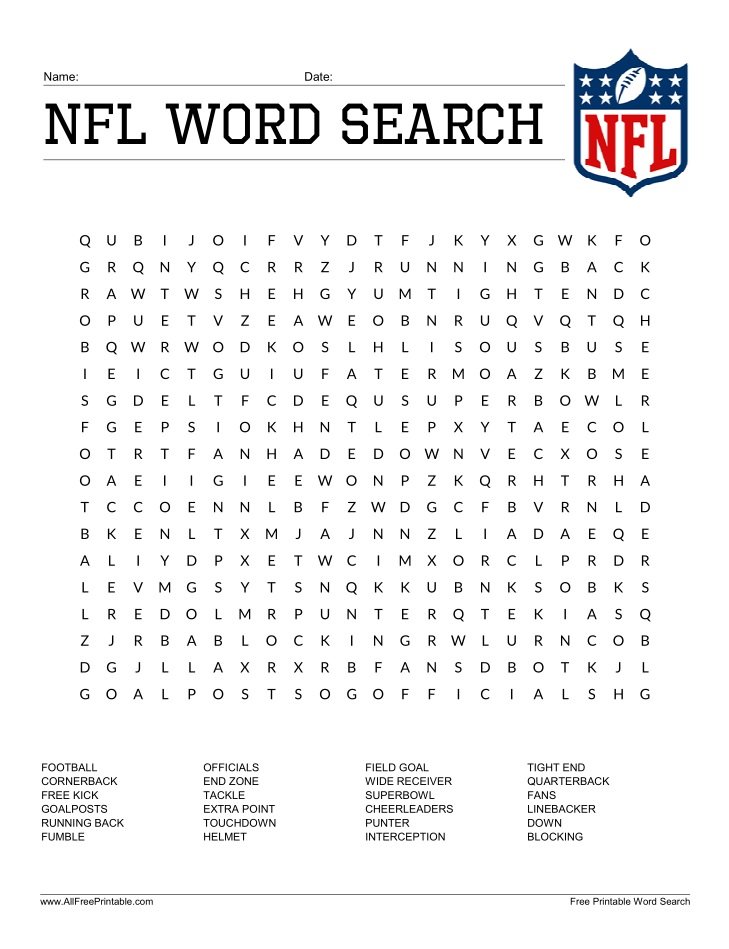 Free Printable NFL Word Search