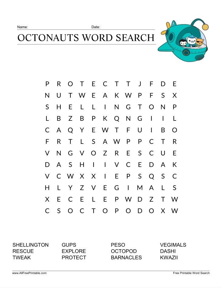 Free Printable Octonauts Word Search