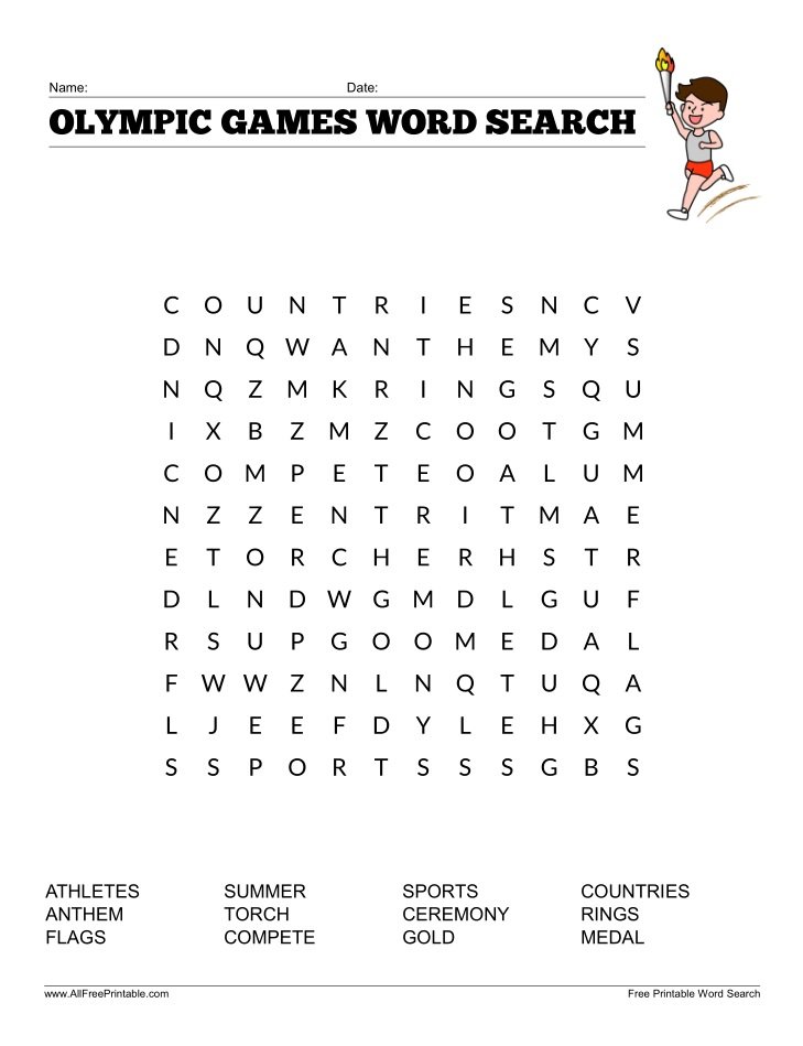 Free Printable Olympic Games Word Search for Kids