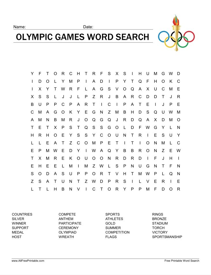 Free Printable Olympic Games Word Search