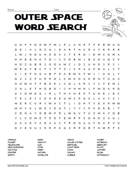 Free Printable Outer Space Word Search