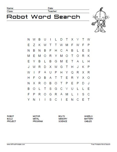 Free Printable Robot Word Search